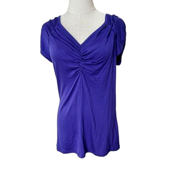 August Silk purple gathered short sleeved top - Picture 1 of 9